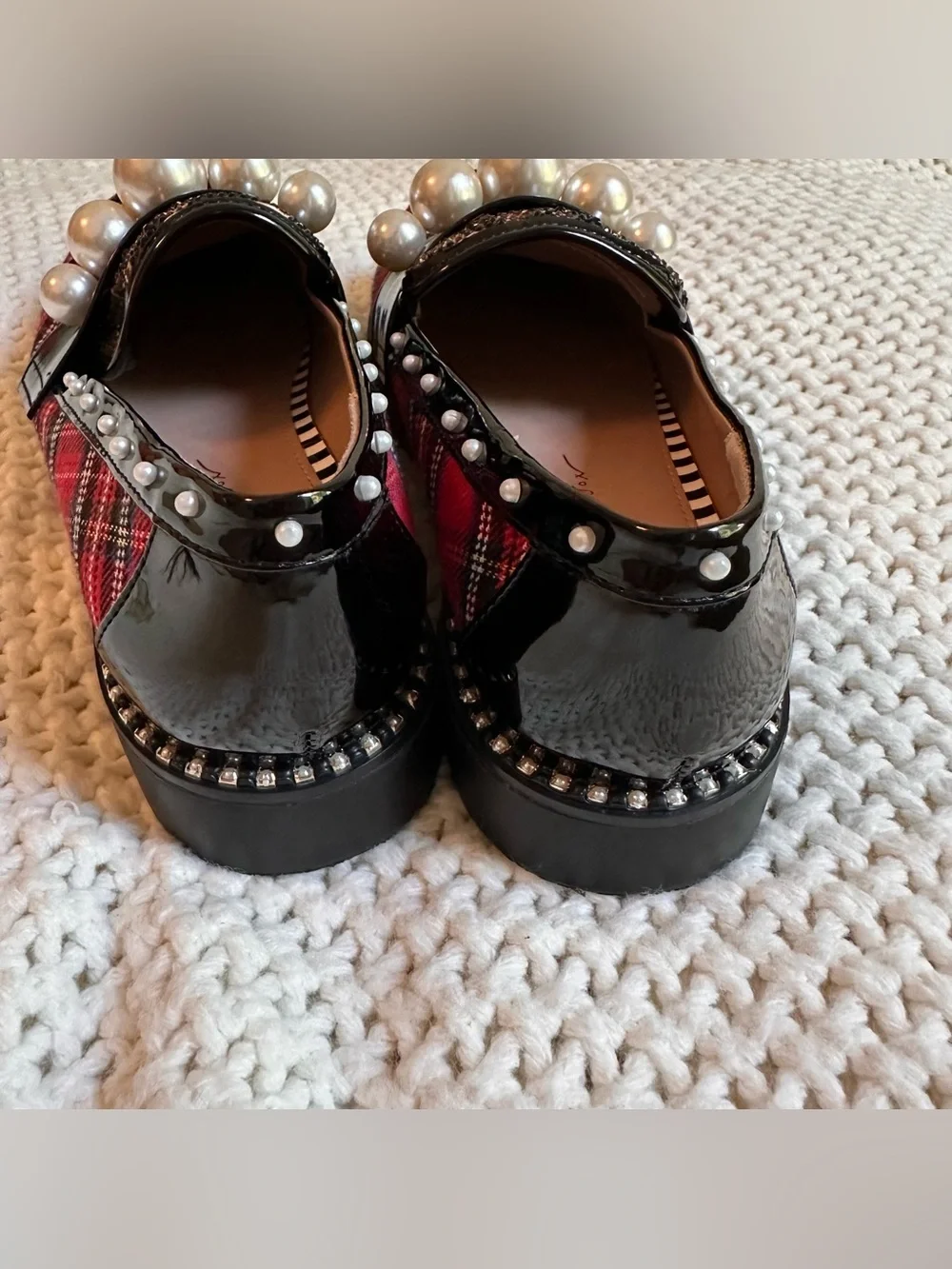Betsey Johnson Harloe Loafer women’s 7.5 plaid leopard print pearl sparkles